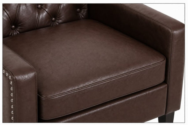 English Elm Dark Faux Leather Wingback Accent Chair Tufted Nailhead Trim Mid-Century Wood Legs Dark Brown W680P526315