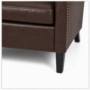 English Elm Dark Faux Leather Wingback Accent Chair Tufted Nailhead Trim Mid-Century Wood Legs Dark Brown W680P526315