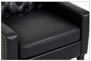 English Elm Dark Faux Leather Wingback Accent Chair Tufted Nailhead Trim Mid-Century Wood Legs Black W680P526341