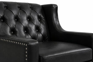 English Elm Dark Faux Leather Wingback Accent Chair Tufted Nailhead Trim Mid-Century Wood Legs Black W680P526341