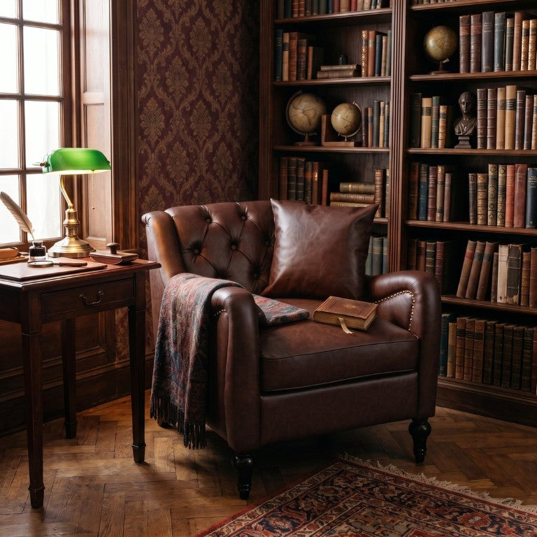 English Elm Pu Leather Tufted Accent Chair with Birch Legs Nailhead Trim Mid-Century Style Dark Brown 30.3 L x 32.5 W x 31.7 H W680P530979