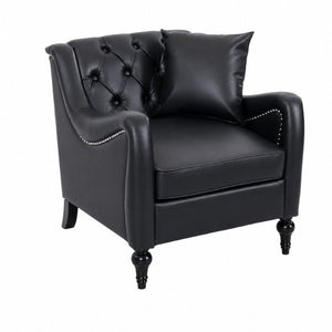 English Elm Pu Leather Tufted Armchair with Birch Legs Nailhead Trim Mid-Century Living Room Black Accent Chair W680P530980