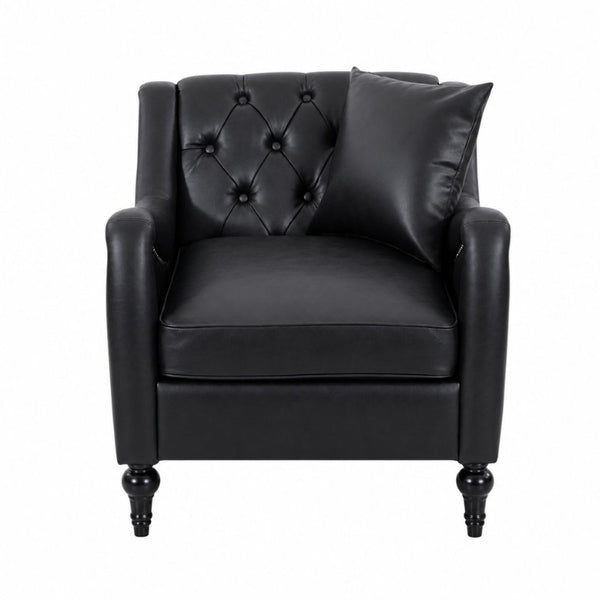 English Elm Pu Leather Tufted Armchair with Birch Legs Nailhead Trim Mid-Century Living Room Black Accent Chair W680P530980
