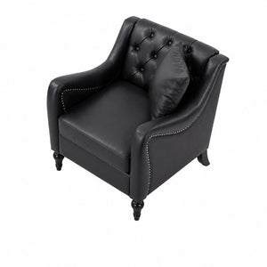 English Elm Pu Leather Tufted Armchair with Birch Legs Nailhead Trim Mid-Century Living Room Black Accent Chair W680P530980