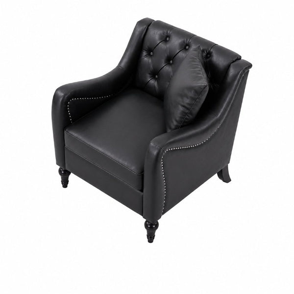 English Elm Pu Leather Tufted Armchair with Birch Legs Nailhead Trim Mid-Century Living Room Black Accent Chair W680P530980