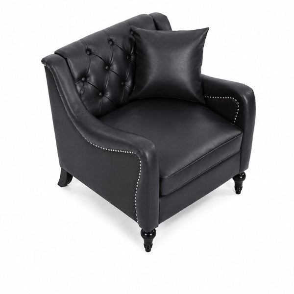 English Elm Pu Leather Tufted Armchair with Birch Legs Nailhead Trim Mid-Century Living Room Black Accent Chair W680P530980