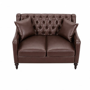 English Elm Pu Leather Tufted Armchair with Birch Legs Nailhead Trim Mid-Century Living Room Dark Brown Loveseat W680P530981