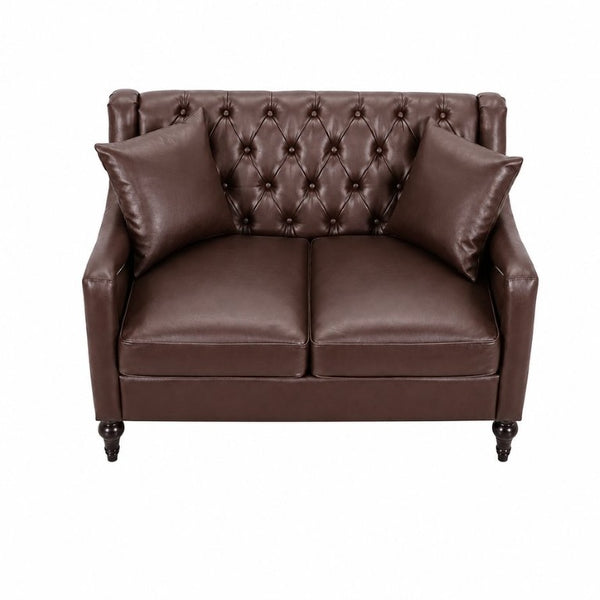 English Elm Pu Leather Tufted Armchair with Birch Legs Nailhead Trim Mid-Century Living Room Dark Brown Loveseat W680P530981