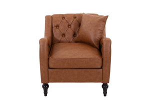 English Elm Pu Leather Tufted Armchair with Birch Legs Nailhead Trim Mid-Century Living Room Brown Accent Chair W680P533841