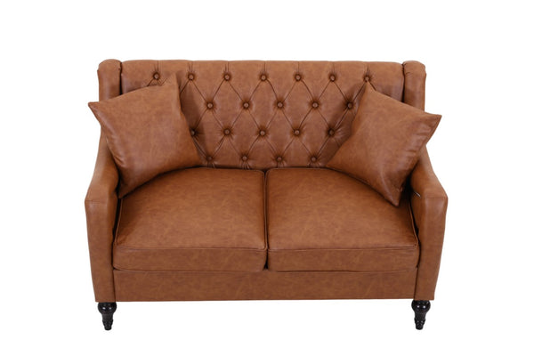 English Elm Pu Leather Tufted Loveseat with Nailhead Trim Birch Legs for Apartment Living 53 inches Brown W680P533846