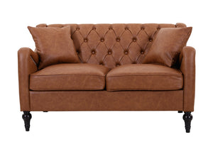 English Elm Pu Leather Tufted Loveseat with Nailhead Trim Birch Legs for Apartment Living 53 inches Brown W680P533846