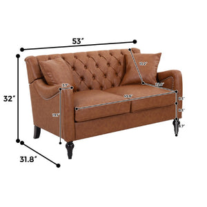 English Elm Pu Leather Tufted Loveseat with Nailhead Trim Birch Legs for Apartment Living 53 inches Brown W680P533846