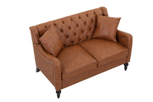 English Elm Pu Leather Tufted Loveseat with Nailhead Trim Birch Legs for Apartment Living 53 inches Brown W680P533846