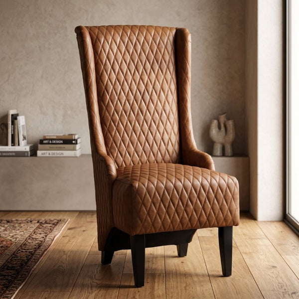 English Elm 23.03 Inch Tall Wingback Accent Chair Diamond Tufted Faux Leather for Living Room W680P533851