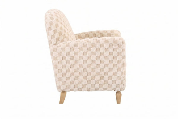 English Elm Checkered Corduroy Armchair with Tapered Wood Legs Mid-Century Reading Nook Seating Sand W680P534783