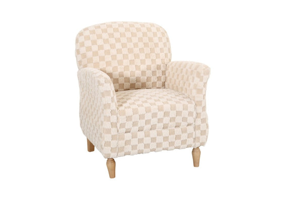 English Elm Checkered Corduroy Armchair with Tapered Wood Legs Mid-Century Reading Nook Seating Sand W680P534783