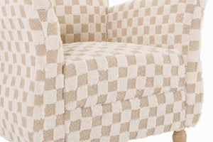 English Elm Checkered Corduroy Armchair with Tapered Wood Legs Mid-Century Reading Nook Seating Sand W680P534783