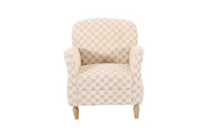 English Elm Checkered Corduroy Armchair with Tapered Wood Legs Mid-Century Reading Nook Seating Sand W680P534783