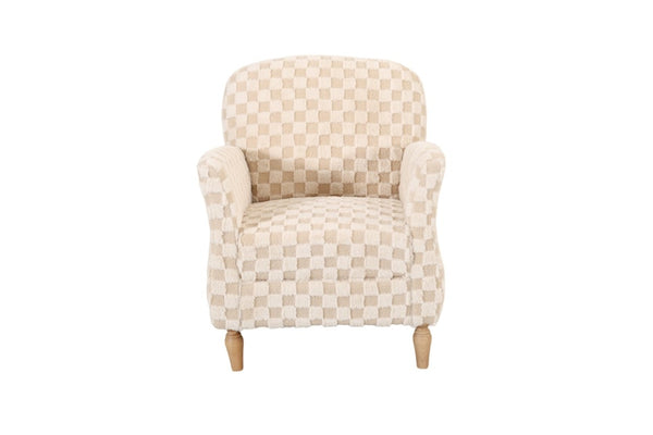 English Elm Checkered Corduroy Armchair with Tapered Wood Legs Mid-Century Reading Nook Seating Sand W680P534783