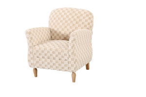 English Elm Checkered Corduroy Armchair with Tapered Wood Legs Mid-Century Reading Nook Seating Sand W680P534783