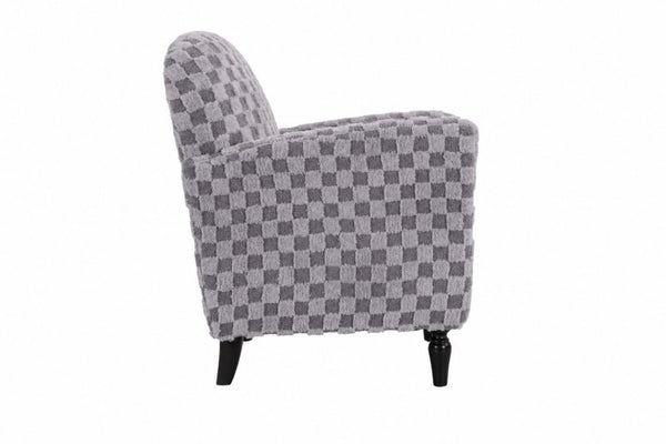 English Elm Checkered Corduroy Armchair with Tapered Wood Legs Mid-Century Reading Nook Seating Smoke Grey W680P534784