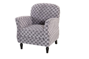 English Elm Checkered Corduroy Armchair with Tapered Wood Legs Mid-Century Reading Nook Seating Smoke Grey W680P534784