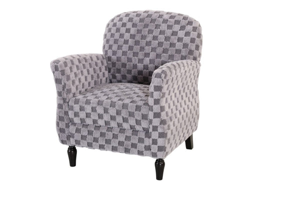 English Elm Checkered Corduroy Armchair with Tapered Wood Legs Mid-Century Reading Nook Seating Smoke Grey W680P534784