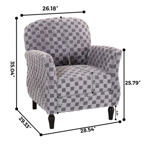 English Elm Checkered Corduroy Armchair with Tapered Wood Legs Mid-Century Reading Nook Seating Smoke Grey W680P534784