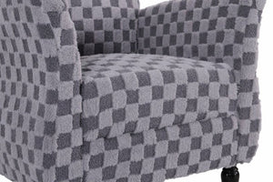 English Elm Checkered Corduroy Armchair with Tapered Wood Legs Mid-Century Reading Nook Seating Smoke Grey W680P534784