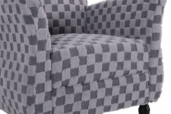 English Elm Checkered Corduroy Armchair with Tapered Wood Legs Mid-Century Reading Nook Seating Smoke Grey W680P534784