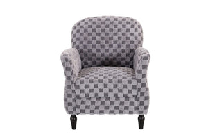 English Elm Checkered Corduroy Armchair with Tapered Wood Legs Mid-Century Reading Nook Seating Smoke Grey W680P534784