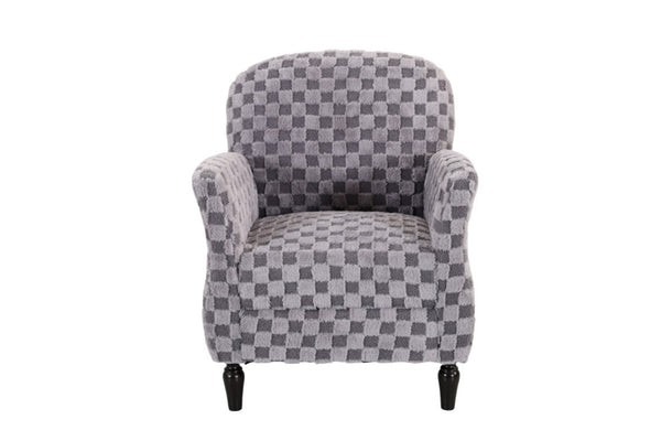 English Elm Checkered Corduroy Armchair with Tapered Wood Legs Mid-Century Reading Nook Seating Smoke Grey W680P534784