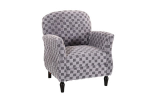 English Elm Checkered Corduroy Armchair with Tapered Wood Legs Mid-Century Reading Nook Seating Smoke Grey W680P534784