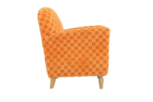 English Elm Checkered Corduroy Armchair with Tapered Wood Legs Mid-Century Reading Nook Seating Orange W680P534785