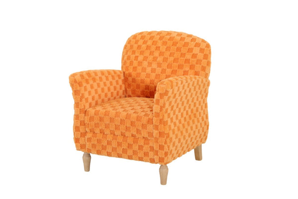 English Elm Checkered Corduroy Armchair with Tapered Wood Legs Mid-Century Reading Nook Seating Orange W680P534785