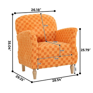 English Elm Checkered Corduroy Armchair with Tapered Wood Legs Mid-Century Reading Nook Seating Orange W680P534785