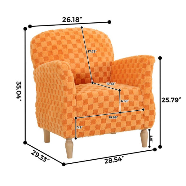 English Elm Checkered Corduroy Armchair with Tapered Wood Legs Mid-Century Reading Nook Seating Orange W680P534785