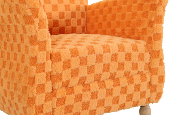English Elm Checkered Corduroy Armchair with Tapered Wood Legs Mid-Century Reading Nook Seating Orange W680P534785
