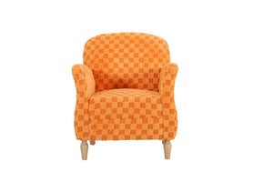English Elm Checkered Corduroy Armchair with Tapered Wood Legs Mid-Century Reading Nook Seating Orange W680P534785