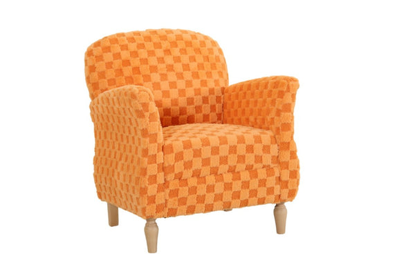 English Elm Checkered Corduroy Armchair with Tapered Wood Legs Mid-Century Reading Nook Seating Orange W680P534785