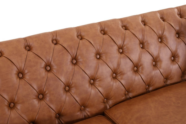 English Elm Pu Leather Tufted Loveseat with Nailhead Trim Birch Legs for Apartment Living 75.2 inches Brown W680P536111