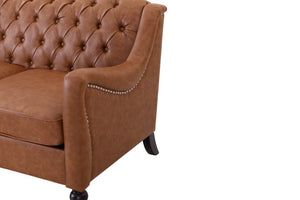 English Elm Pu Leather Tufted Loveseat with Nailhead Trim Birch Legs for Apartment Living 75.2 inches Brown W680P536111