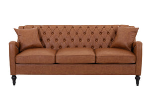 English Elm Pu Leather Tufted Loveseat with Nailhead Trim Birch Legs for Apartment Living 75.2 inches Brown W680P536111
