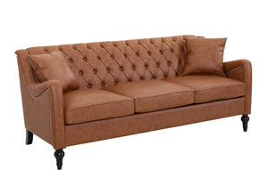 English Elm Pu Leather Tufted Loveseat with Nailhead Trim Birch Legs for Apartment Living 75.2 inches Brown W680P536111
