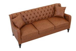 English Elm Pu Leather Tufted Loveseat with Nailhead Trim Birch Legs for Apartment Living 75.2 inches Brown W680P536111