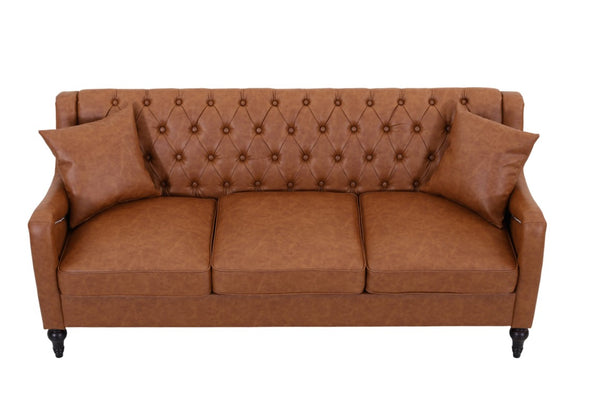English Elm Pu Leather Tufted Loveseat with Nailhead Trim Birch Legs for Apartment Living 75.2 inches Brown W680P536111