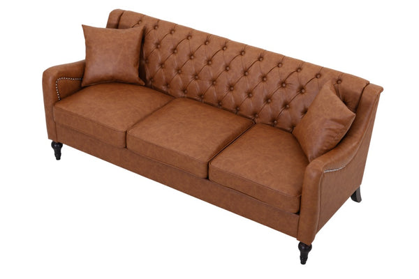 English Elm Pu Leather Tufted Loveseat with Nailhead Trim Birch Legs for Apartment Living 75.2 inches Brown W680P536111