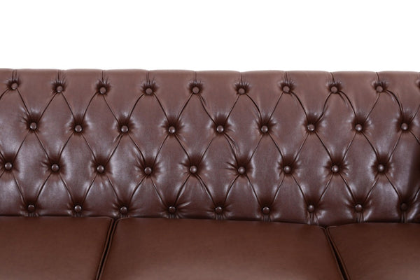 English Elm Pu Leather Tufted Loveseat with Nailhead Trim Birch Legs for Apartment Living 75.2 inches Dark Brown W680P536112