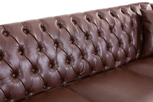 English Elm Pu Leather Tufted Loveseat with Nailhead Trim Birch Legs for Apartment Living 75.2 inches Dark Brown W680P536112
