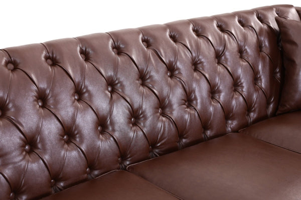English Elm Pu Leather Tufted Loveseat with Nailhead Trim Birch Legs for Apartment Living 75.2 inches Dark Brown W680P536112